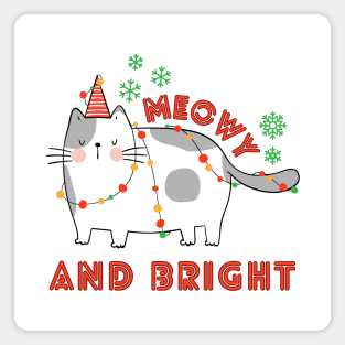 Funny Christmas Cat Wrapped in Lights, Meowy and Bright Magnet